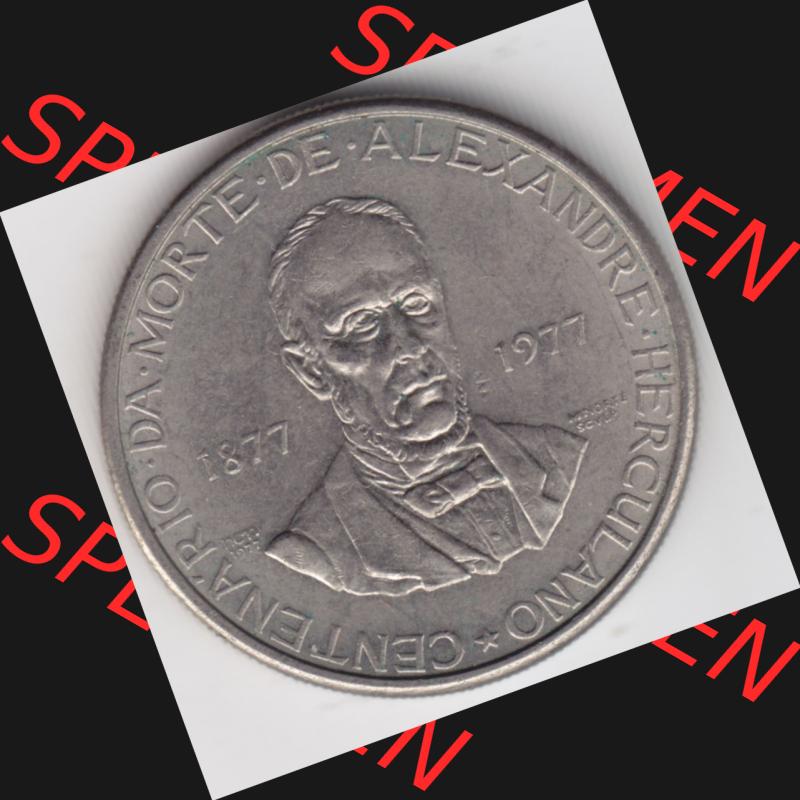 Münzen Portugal Gedenkmünze 1977-1977, 5 Escudo 1877-1977 Centenario Da Morte De Alexandre Herculano. Rückseite der portugiesischen Gedenkmünze aus Portugal vor der Euro-Einführung... Sammlung