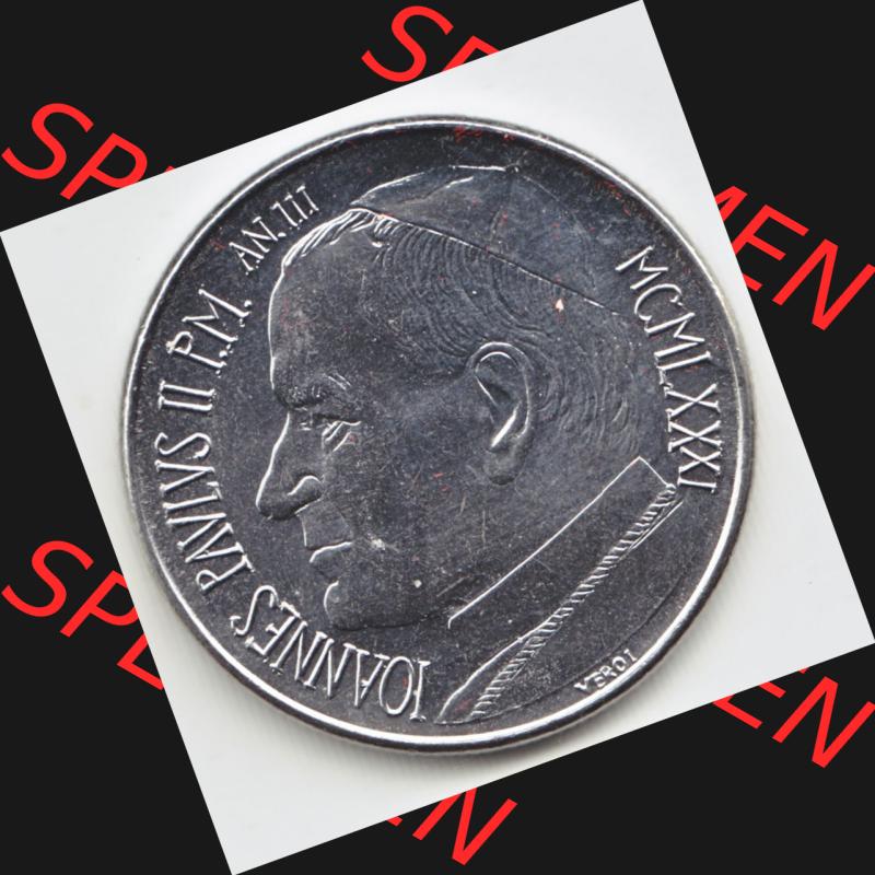 Münzen Vatikan / Vatikanstadt Umlaufmünze 1981-1981, 50 Lire Papst Johannes Paul II, Bild mit Vorderseite der Münze als Bildmaterial. Münze aus dem Vatikan der... Sammlung