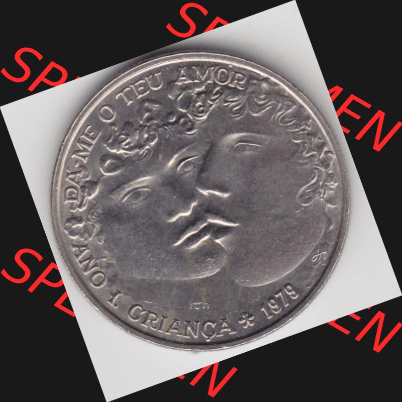 Münzen Portugal Gedenkmünze 1979-1979, 25 Escudos, Da me o teu Amor, Ano I Crianca, Internationales Jahr des Kindes. Rückseite der portugiesischen Gedenkmünze... Sammlung
