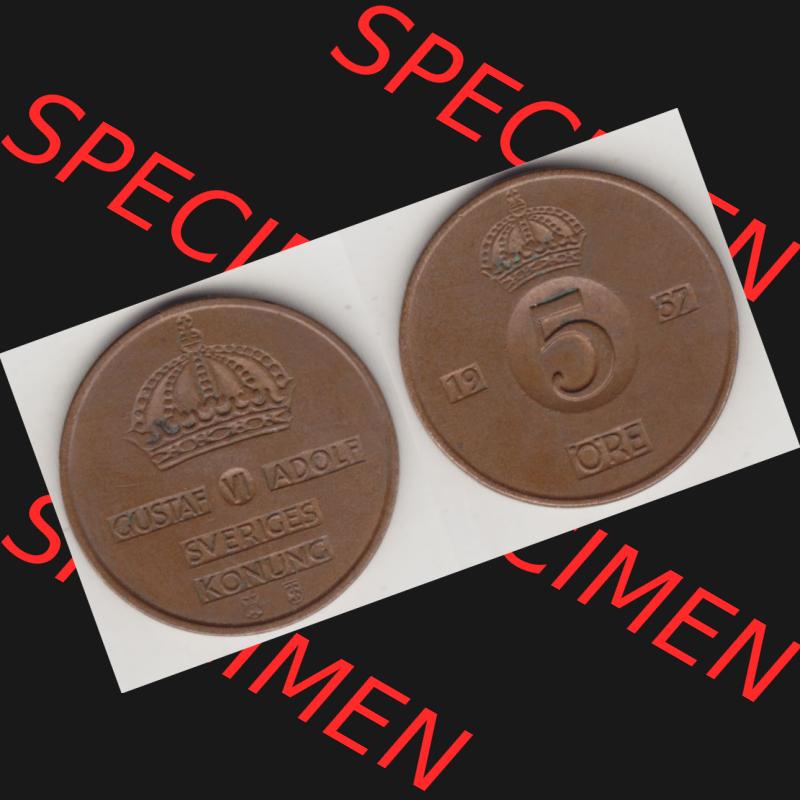 Münzen Schweden Umlaufmünze 1952-1971, 5 Öre 1957, Bild mit Vollansicht als Bildmaterial Sammlung