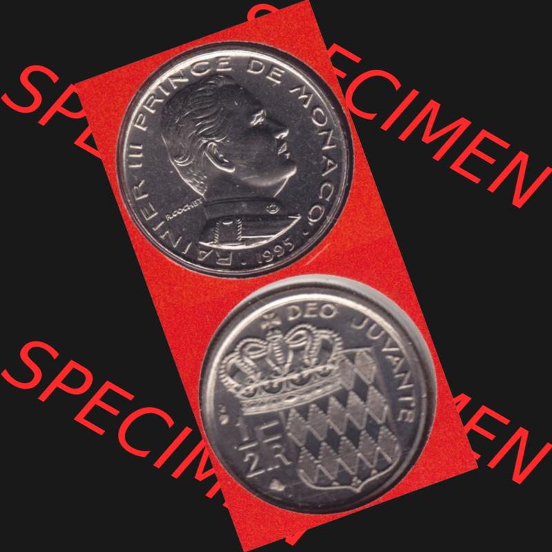 Münzen Monaco Umlaufmünze 1965-1995, 0.50 Fr, Franc, Franken Rainier III Prince de Monaco 1995, Münzseiten Untereinander als Bildmaterial Sammlung