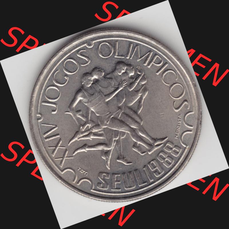 Münzen Portugal Gedenkmünze 1988-1988, 250 Escudo, XXIV Jogos Olimpicos Seul 1988, OLympiade. Rückseite der portugiesischen Gedenkmünze aus Portugal vor der... Sammlung