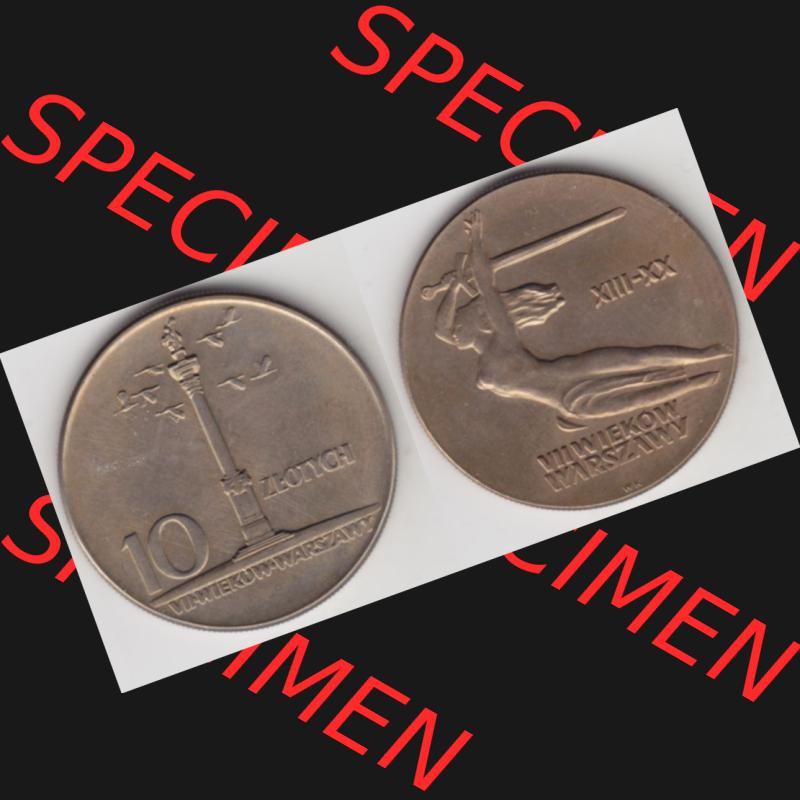Münzen Polen Gedenkmünze 1965-1965, 10 Zloty 700 Jahre Warschau, Sigismundssäule, Bild mit Vollansicht als Bildmaterial Sammlung