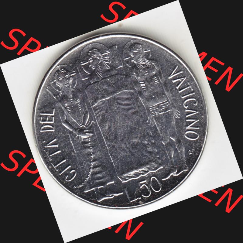 Münzen Vatikan / Vatikanstadt Umlaufmünze 1981-1981, 50 Lire Papst Johannes Paul II, Bild mit Rückseite der Münze als Bildmaterial. Münze aus dem Vatikan... Sammlung