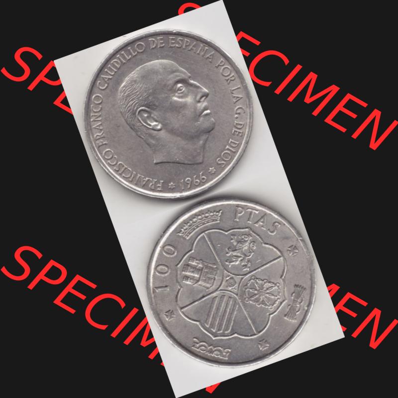 Münzen Spanien Umlaufmünze 1966-1966, 100 Peseten Silber, Münze aus Spanien, Umlaufmünze / aus Zahlungsverkehr mit Münzseiten Vertikal / Untereinander... Sammlung
