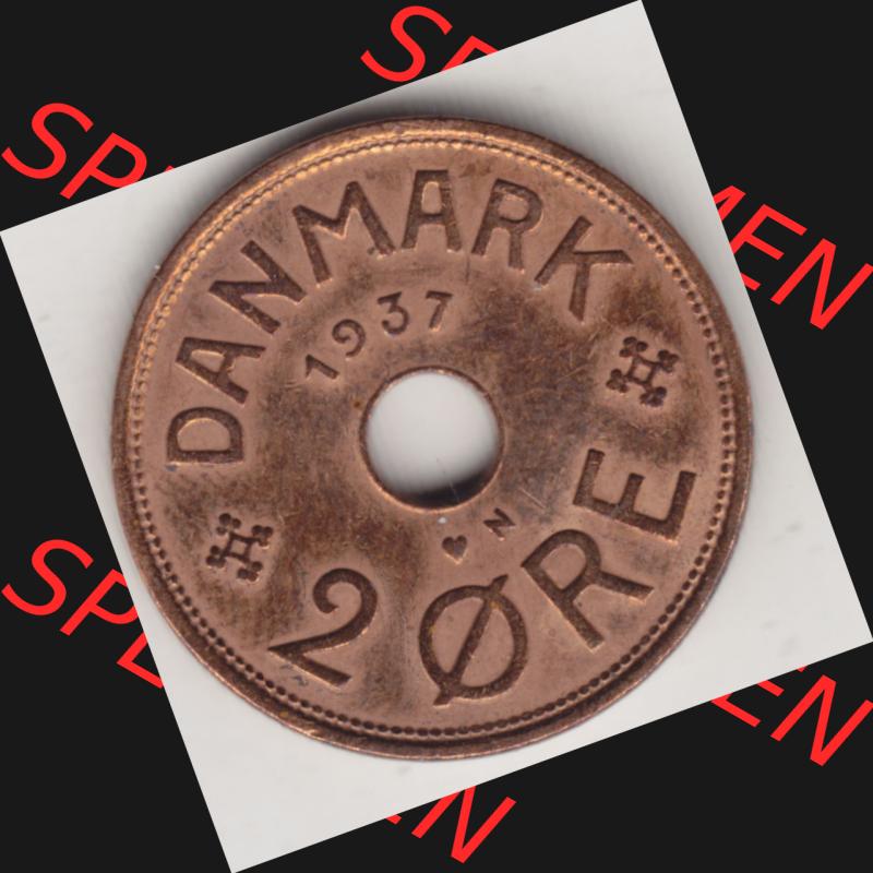 Münzen Dänemark Umlaufmünze 1926-1940, 2 Öre 1937. Rückseite der alten dänischen Umlaufmünze aus Dänemark zum katalogisieren und verwalten im Münzen-Katalog... Sammlung