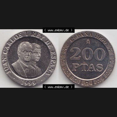 Münzen Spanien Umlaufmünze 1998-2000, 200 PTAS, Peseten 1999, Bild mit Vollansicht als Bildmaterial Sammlung