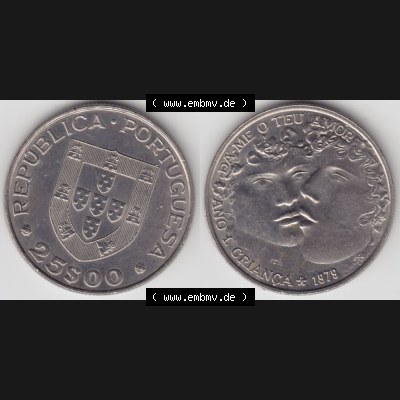 Münzen Portugal Gedenkmünze 1979-1979, 25 Escudos, Da me o teu Amor, Ano I Crianca, Internationales Jahr des Kindes. Vorderseite und Rückseite auf einen Bild/Foto... Sammlung