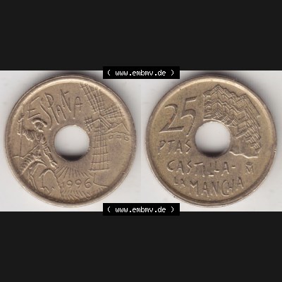 Münzen Spanien Umlaufmünze 1996-1996, 25 PTAS - Peseten 1996, Bild mit Vollansicht als Bildmaterial Sammlung
