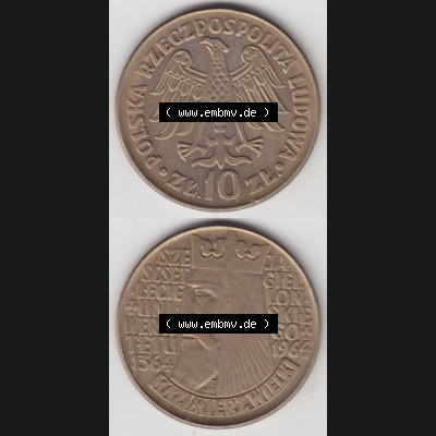 Münzen Polen Gedenkmünze 1964-1964, 10 Zloty 600. Jahrestag der Jagiellone Universität, Münzseiten Untereinander als Bildmaterial Sammlung