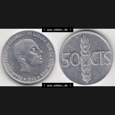 Münzen Spanien Umlaufmünze 1966-1966, 50 Centomis, Bild mit Vollansicht als Bildmaterial Sammlung