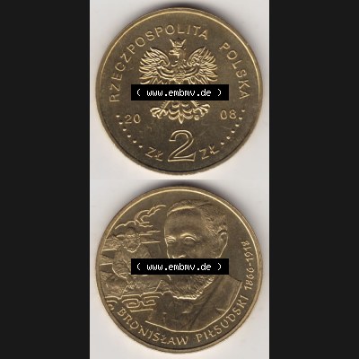 Münzen Polen Gedenkmünze 2008-2008, 2 Zloty, Polnische Reisende und Entdecker - Bronisław Piotr Piłsudski (1866-1918), Münzseiten Untereinander... Sammlung