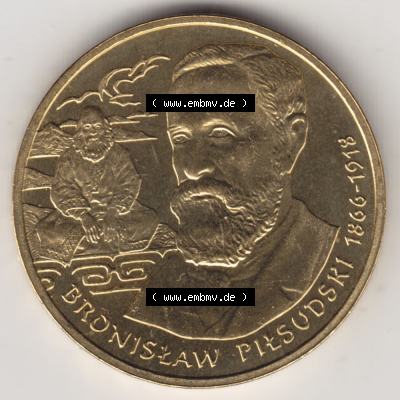 Münzen Polen Gedenkmünze 2008-2008, 2 Zloty, Polnische Reisende und Entdecker - Bronisław Piotr Piłsudski (1866-1918), Bild mit Rückseite der Münze... Sammlung