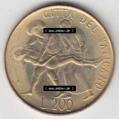 Münzen Vatikan / Vatikanstadt Umlaufmünze 1981-1981, 200 Lire Papst Johannes Paul II, Bild mit Rückseite der Münze als Bildmaterial. Münze aus dem Vatikan... Sammlung