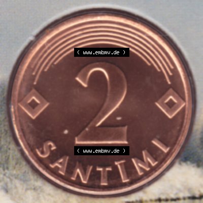 Münzen Lettland Umlaufmünze 1992-2009, 2 Centimes 2000, Bild mit Rückseite der Münze als Bildmaterial Sammlung