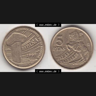 Münzen Spanien Umlaufmünze 1997-1997, 5 Peseten 1997, Bild mit Vollansicht als Bildmaterial Sammlung
