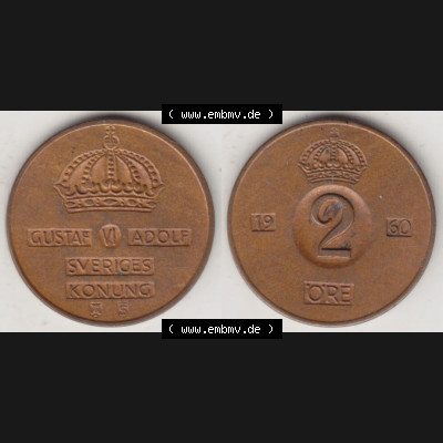 Münzen Schweden Umlaufmünze 1952-1971, 2 Öre 1960, Bild mit Vollansicht als Bildmaterial Sammlung
