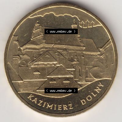 Münzen Polen Gedenkmünze 2008-2008, 2 Zloty, Kulturdenkmäler Polens - Kazimierz Dolny, Bild mit Rückseite der Münze als Bildmaterial Sammlung