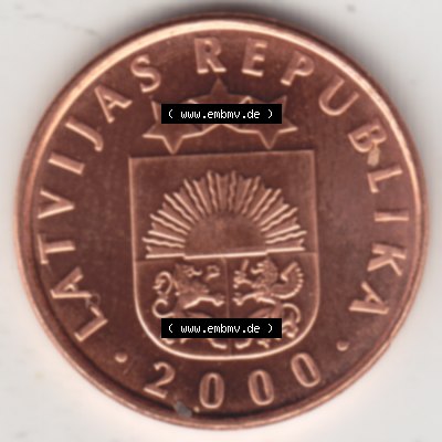 Münzen Lettland Umlaufmünze 1992-2009, 2 Santimi 2000, Bild mit Vorderseite der Münze als Bildmaterial Sammlung