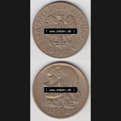Münzen Polen Gedenkmünze 1959-1966, 10 Zloty Polnische Volksrepublik 1960, Münzseiten Untereinander als Bildmaterial Sammlung