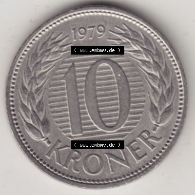 Münzen Dänemark Umlaufmünze 1979-1988, 10 Kronen 1979, Königin Margrethe II.. Rückseite der alten dänischen Umlaufmünze aus Dänemark zum... Sammlung