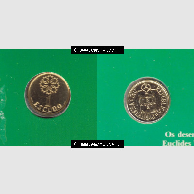 Münzen Portugal KMS Umlaufmünze 1987, 1 Escudo. Vorderseite und Rückseite auf einen Bild/Foto der portugiesischen Umlaufmünze aus Portugal vor der Euro-Einführung... Sammlung