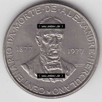 Münzen Portugal Gedenkmünze 1977-1977, 25 Escudo 1877-1977 Centenario Da Morte De Alexandre Herculano. Rückseite der portugiesischen Gedenkmünze aus Portugal vor der Euro-Einführung... Sammlung