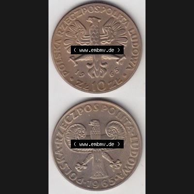 Münzen Polen Gedenkmünze 1965-1965, 10 Zloty 700 Jahre Warschau, Münzseiten Untereinander als Bildmaterial Sammlung