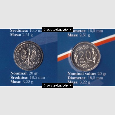 Münzen Polen KMS Umlaufmünze 2004, 20 Groszy, Bild mit Vollansicht als Bildmaterial Sammlung