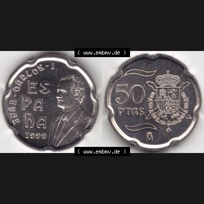 Münzen Spanien Umlaufmünze 1998-2000, 50 Ptas, Peseten 1999, Bild mit Vollansicht als Bildmaterial Sammlung