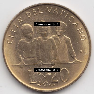 Münzen Vatikan / Vatikanstadt Umlaufmünze 1992-1992, 20 Lire Papst Giovanni Paolo II, Bild mit Rückseite der Münze als Bildmaterial. Münze aus dem Vatikan... Sammlung