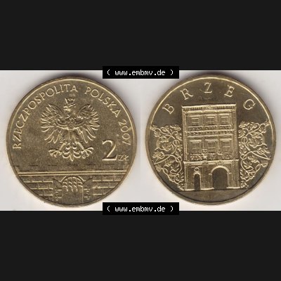 Münzen Polen Gedenkmünze 2007-2007, 2 Zloty, Historische Städte in Polen - Brzeg, Bild mit Vollansicht als Bildmaterial Sammlung