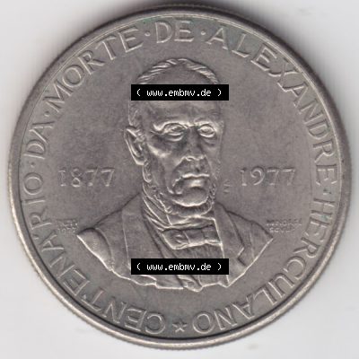 Münzen Portugal Gedenkmünze 1977-1977, 5 Escudo 1877-1977 Centenario Da Morte De Alexandre Herculano. Rückseite der portugiesischen Gedenkmünze aus Portugal vor der Euro-Einführung... Sammlung