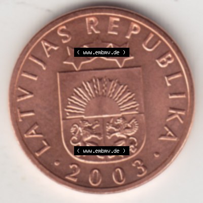 Münzen Lettland Umlaufmünze 1992-2008, 1 Santims 2003, Bild mit Vorderseite der Münze als Bildmaterial Sammlung