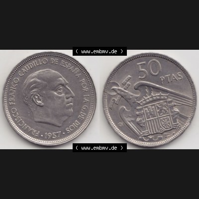 Münzen Spanien Umlaufmünze 1957-1957, 50 Peseten 1960, Bild mit Vollansicht als Bildmaterial Sammlung
