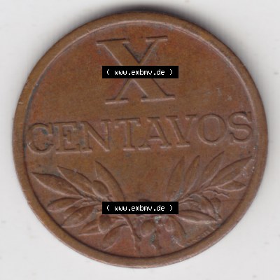 Münzen Portugal Umlaufmünze 1942-1969, 10 Centavos 1962. Vorderseite der Escudo Umlaufmünze aus Portugal vor EInführung der Euromünzen in Portugal zum katalogisieren... Sammlung