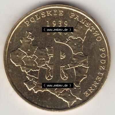 Münzen Polen Gedenkmünze 2009-2009, 2 Zloty, 70. Jahrestag - polnische Untergrundbewegung, Bild mit Rückseite der Münze als Bildmaterial Sammlung
