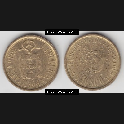 Münzen Portugal Gedenkmünze 1987-1987, 10 Escudo, Conseliio Da Europa, Mundo Rural. Vorderseite und Rückseite auf einen Bild/Foto der portugiesischen Gedenkmünze... Sammlung
