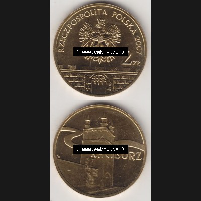 Münzen Polen Gedenkmünze 2007-2007, 2 Zloty, Historische Städte in Polen - Ratibor, Münzseiten Untereinander als Bildmaterial Sammlung
