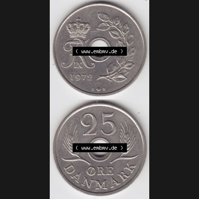 Münzen Dänemark Umlaufmünze 1972, 25 Öre. Vorderseite und Rückseite vertikal auf einen digitalen Bild der alten dänischen Umlaufmünze aus Dänemark zum... Sammlung