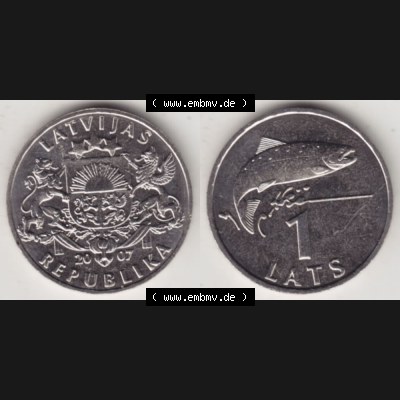 Münzen Lettland Umlaufmünze 1992-2008, 1 Lats 2007, Bild mit horizontaler Vollansicht als Bildmaterial Sammlung