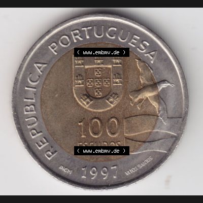 Münzen Portugal Gedenkmünze 1997-1997, 100 Escudo, EXPO98, Exposicao, Mundial de Lisaboa. Vorderseite der Gedenkmünze aus Portugal zum katalogisieren im Münzen-Katalog... Sammlung
