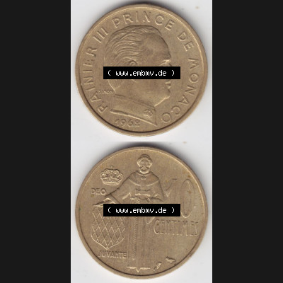 Münzen Monaco Umlaufmünze 1962-1995, 10 Centimes 1962, Münzseiten Untereinander als Bildmaterial Sammlung