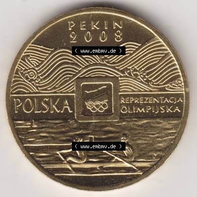 Münzen Polen Gedenkmünze 2008-2008, 2 Zloty, XXIX. Olympische Sommerspiele in Peking 2008, Bild mit Rückseite der Münze als Bildmaterial Sammlung