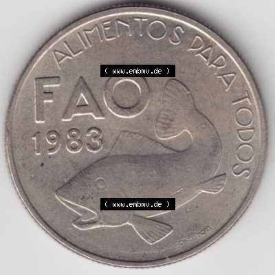 Münzen Portugal Gedenkmünze 1983-1983, 25 Escudo, FAO Alimentos Dara Todos. Rückseite der portugiesischen Gedenkmünze aus Portugal vor der Euro-Einführung in... Sammlung