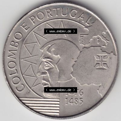 Münzen Portugal Gedenkmünze 1991-1991, 200 Escudos, Colombo E Portugal 1476-1485. Rückseite der portugiesischen Gedenkmünze aus Portugal vor der Euro-Einführung... Sammlung