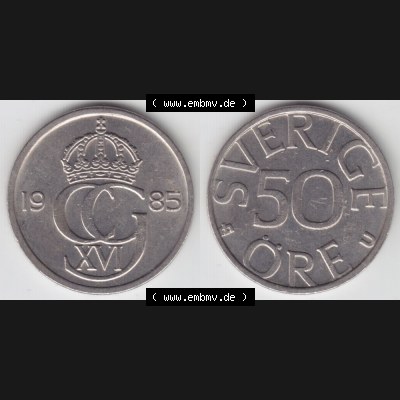 Münzen Schweden Umlaufmünze 1976-1991, 50 Öre 1985, Bild mit Vollansicht als Bildmaterial Sammlung