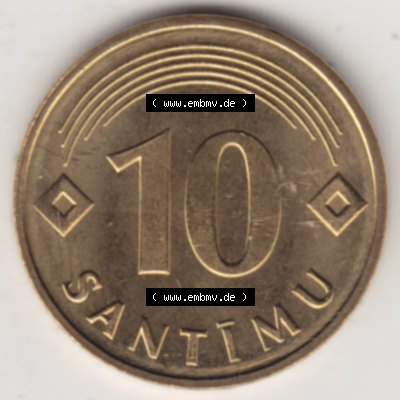 Münzen Lettland Umlaufmünze 1992-2008, 10 Santimu 1992, Bild mit Rückseite der Münze als Bildmaterial Sammlung