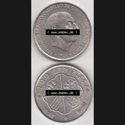 Münzen Spanien Umlaufmünze 1966-1966, 100 Peseten Silber, Münze aus Spanien, Umlaufmünze / aus Zahlungsverkehr mit Münzseiten Vertikal / Untereinander... Sammlung