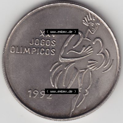 Münzen Portugal Gedenkmünze 1992-1992, 200 Escudo, XXV Jogos Olimpicos. Rückseite der portugiesischen Gedenkmünze aus Portugal vor der Euro-Einführung in Portugal... Sammlung